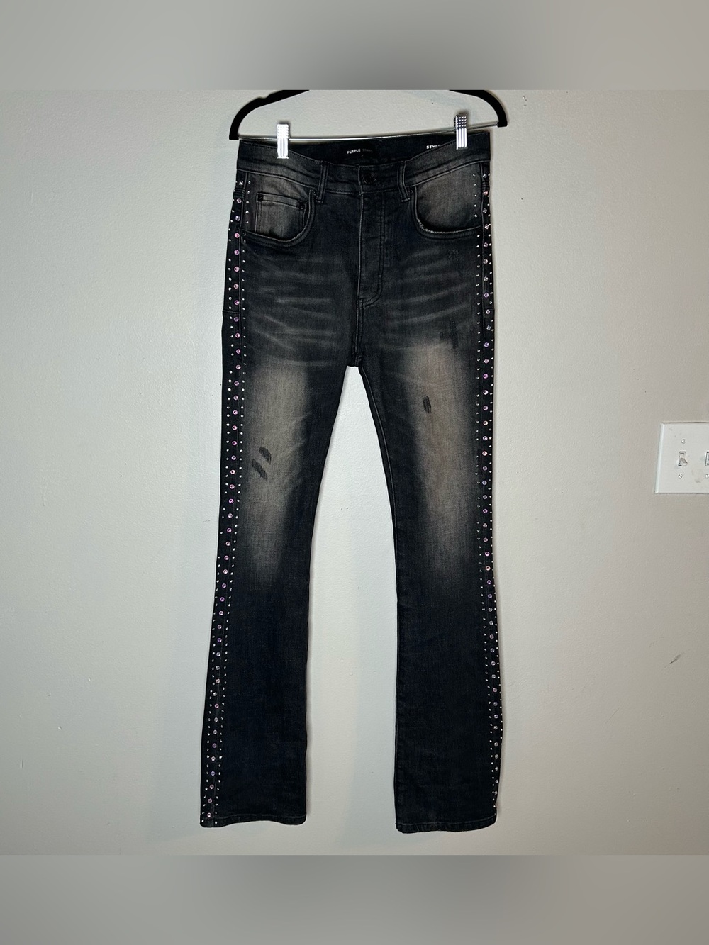 Purple Brand Crystal Side Black Flare Jeans